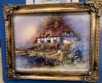 450465 Framed Canvas cottage print with lake